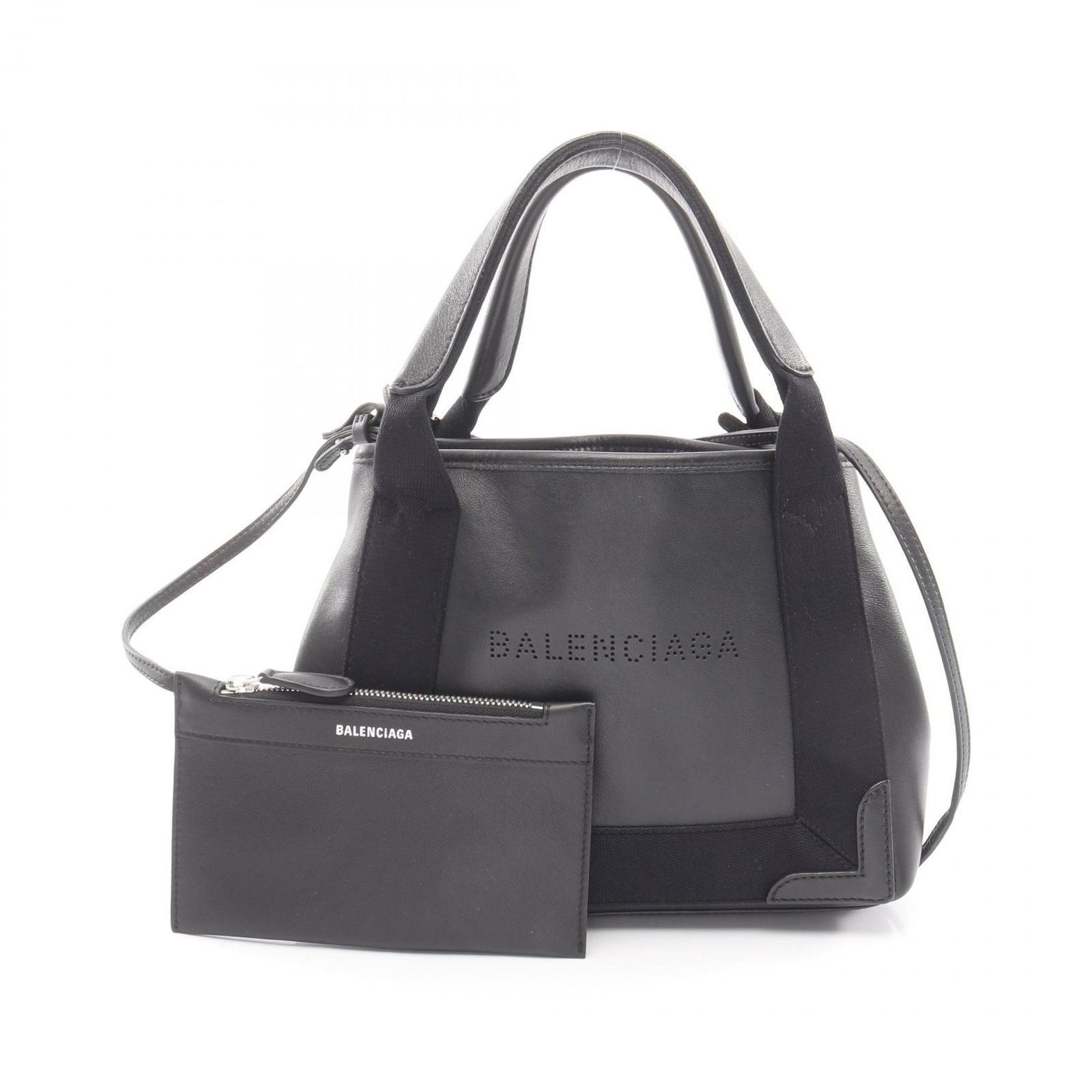 Balenciaga Handbag Navy Cabas XS 2-Way Black Leather