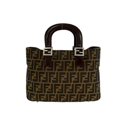 Fendi Vintage Zucca FF Logo Canvas Leather Handbag Mini Tote Brown — view 3