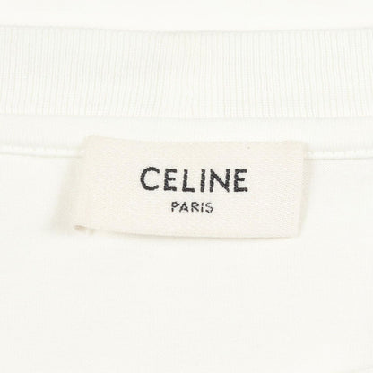 Celine Short Sleeve T-Shirt Logo Print Mesh Trim Leopard Oversize White Cotton — view 3