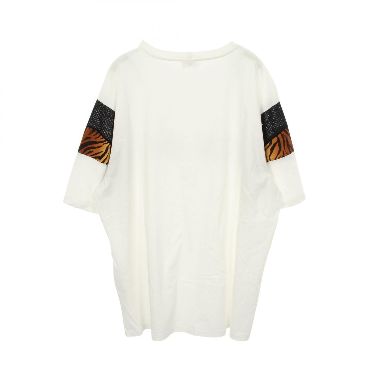 Celine Short Sleeve T-Shirt Logo Print Mesh Trim Leopard Oversize White Cotton — view 2