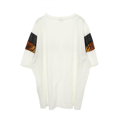Celine Short Sleeve T-Shirt Logo Print Mesh Trim Leopard Oversize White Cotton — view 2