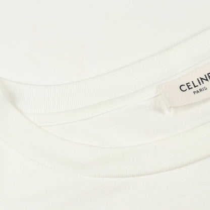Celine Short Sleeve T-Shirt Logo Print Mesh Trim Leopard Oversize White Cotton — view 5