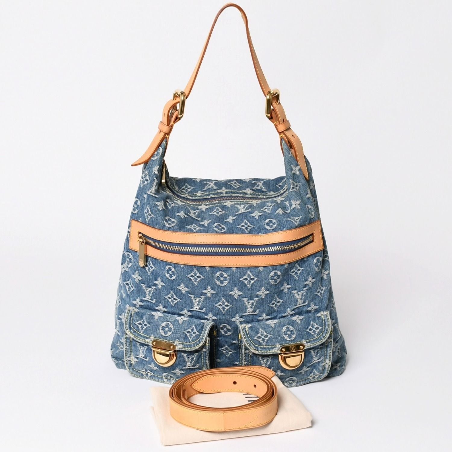 Louis Vuitton Baggy GM Shoulder Bag Monogram Denim Blue Gold
