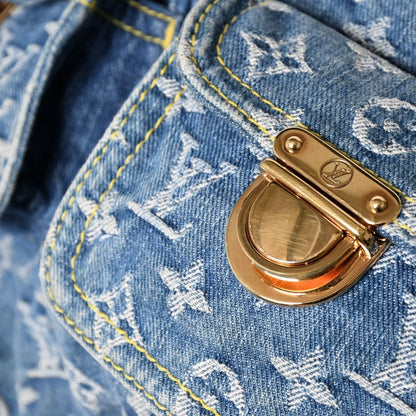 Louis Vuitton Baggy GM Shoulder Bag Monogram Denim Blue Gold — view 7