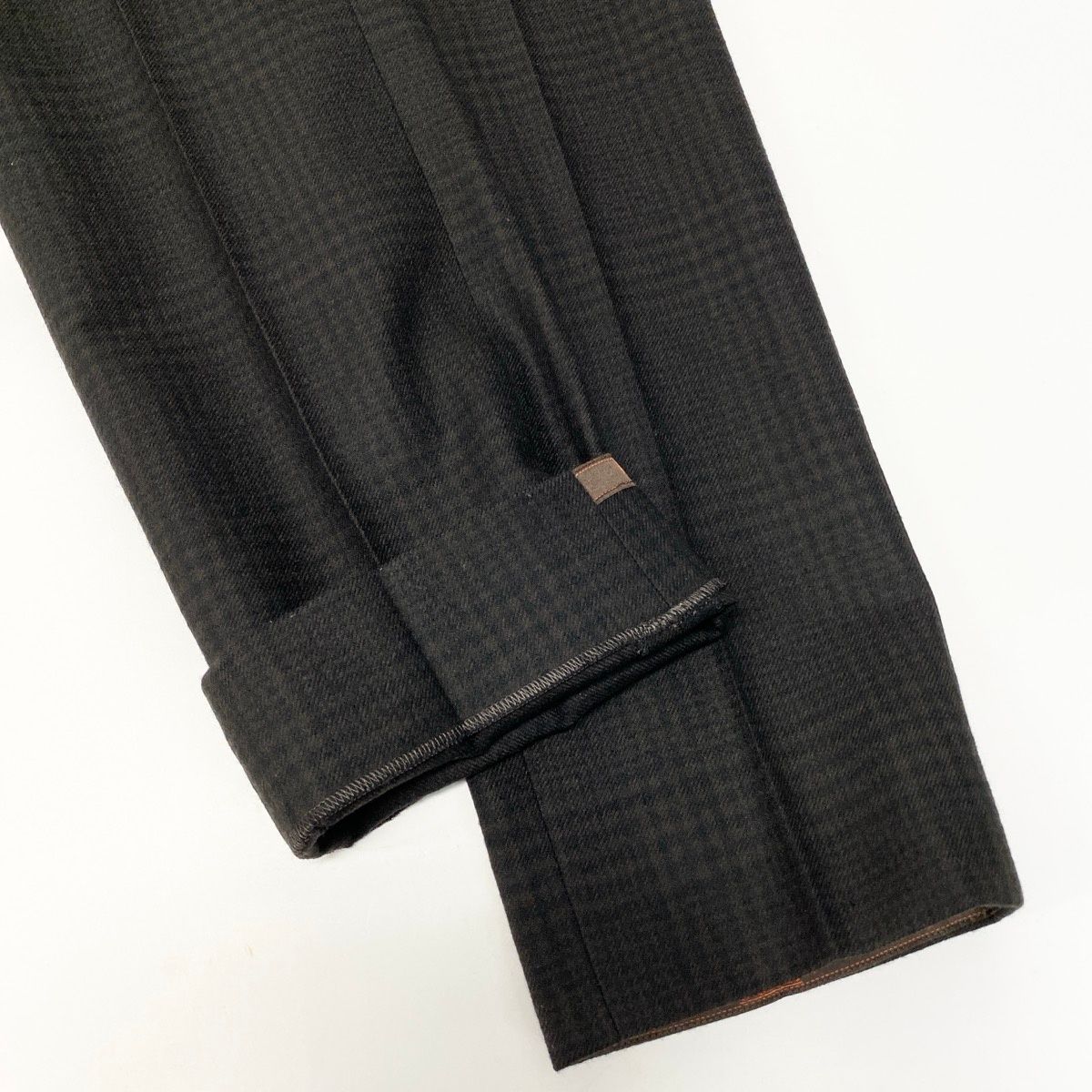 Hermes Trousers Pants Pleated Plaid Pattern 34 Dark Brown Color Wool — view 5