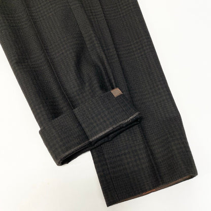 Hermes Trousers Pants Pleated Plaid Pattern 34 Dark Brown Color Wool — view 5
