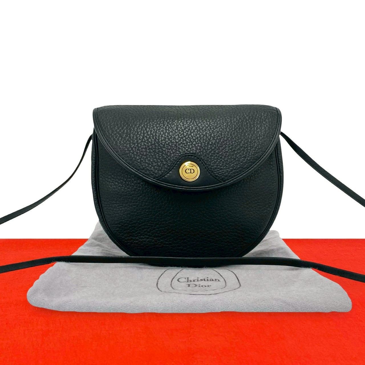Dior Vintage CD Logo Leather Shoulder Bag Pochette Black