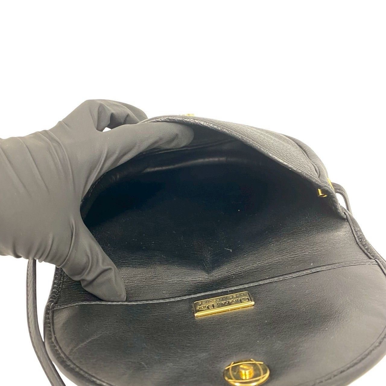 Dior Vintage CD Logo Leather Shoulder Bag Pochette Black — view 9