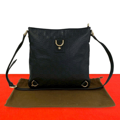 Gucci Abbey Guccissima GG Logo Leather Crossbody Shoulder Bag Black