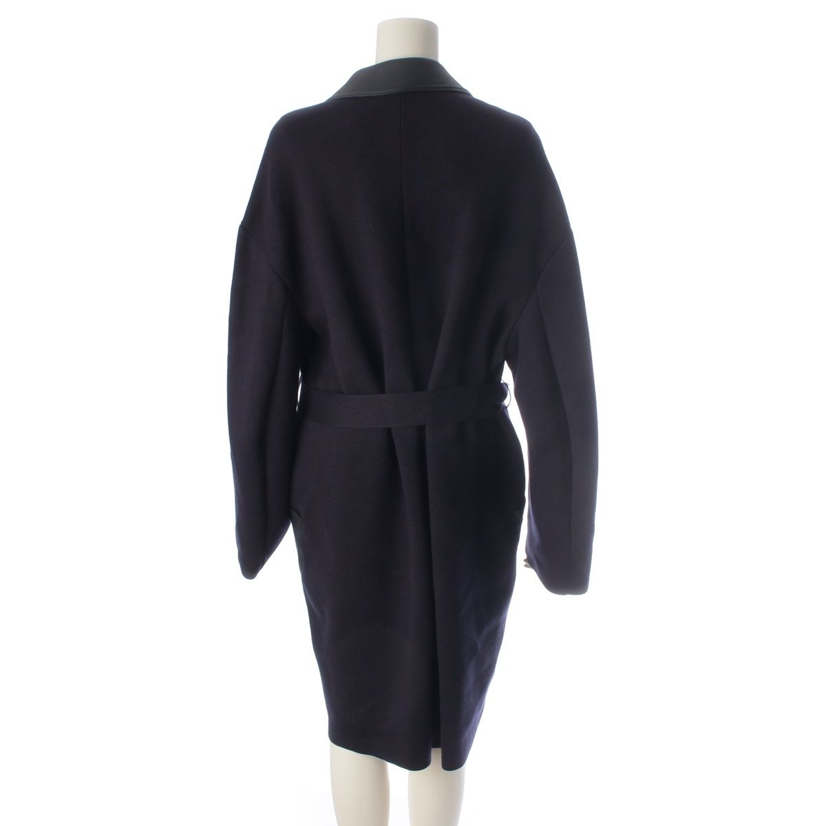 Loro Piana Cashmere Silk Pocket Long Coat with Belt Navy — view 4