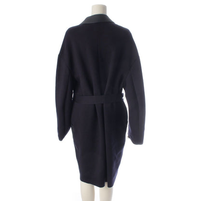 Loro Piana Cashmere Silk Pocket Long Coat with Belt Navy — view 4