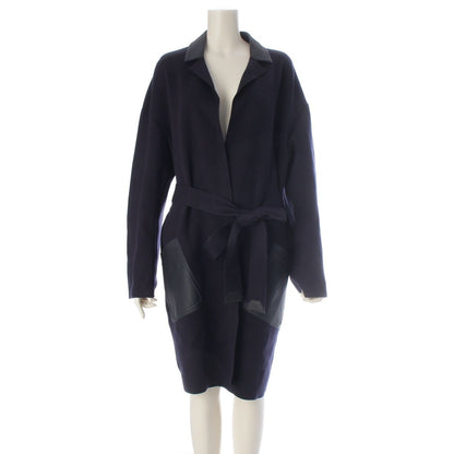 Loro Piana Cashmere Silk Pocket Long Coat with Belt Navy
