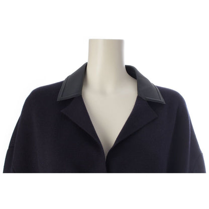 Loro Piana Cashmere Silk Pocket Long Coat with Belt Navy — view 5