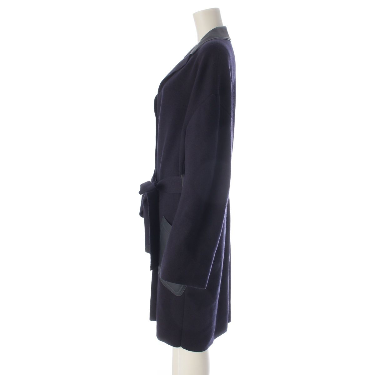 Loro Piana Cashmere Silk Pocket Long Coat with Belt Navy — view 3