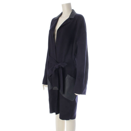 Loro Piana Cashmere Silk Pocket Long Coat with Belt Navy — view 2