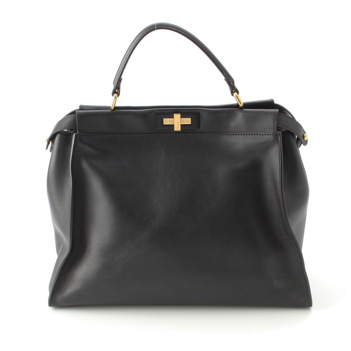 Fendi Peekaboo Leather Large Handbag 2-Way Shoulder Black