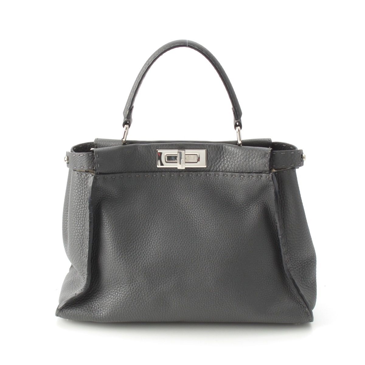 Fendi Peekaboo Selleria Leather Regular Handbag 2-Way Shoulder Gray