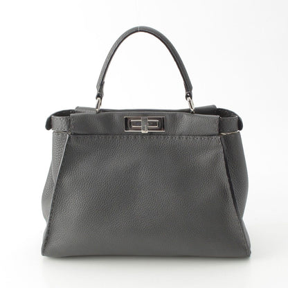 Fendi Peekaboo Selleria Leather Regular Handbag 2-Way Shoulder Gray — view 4