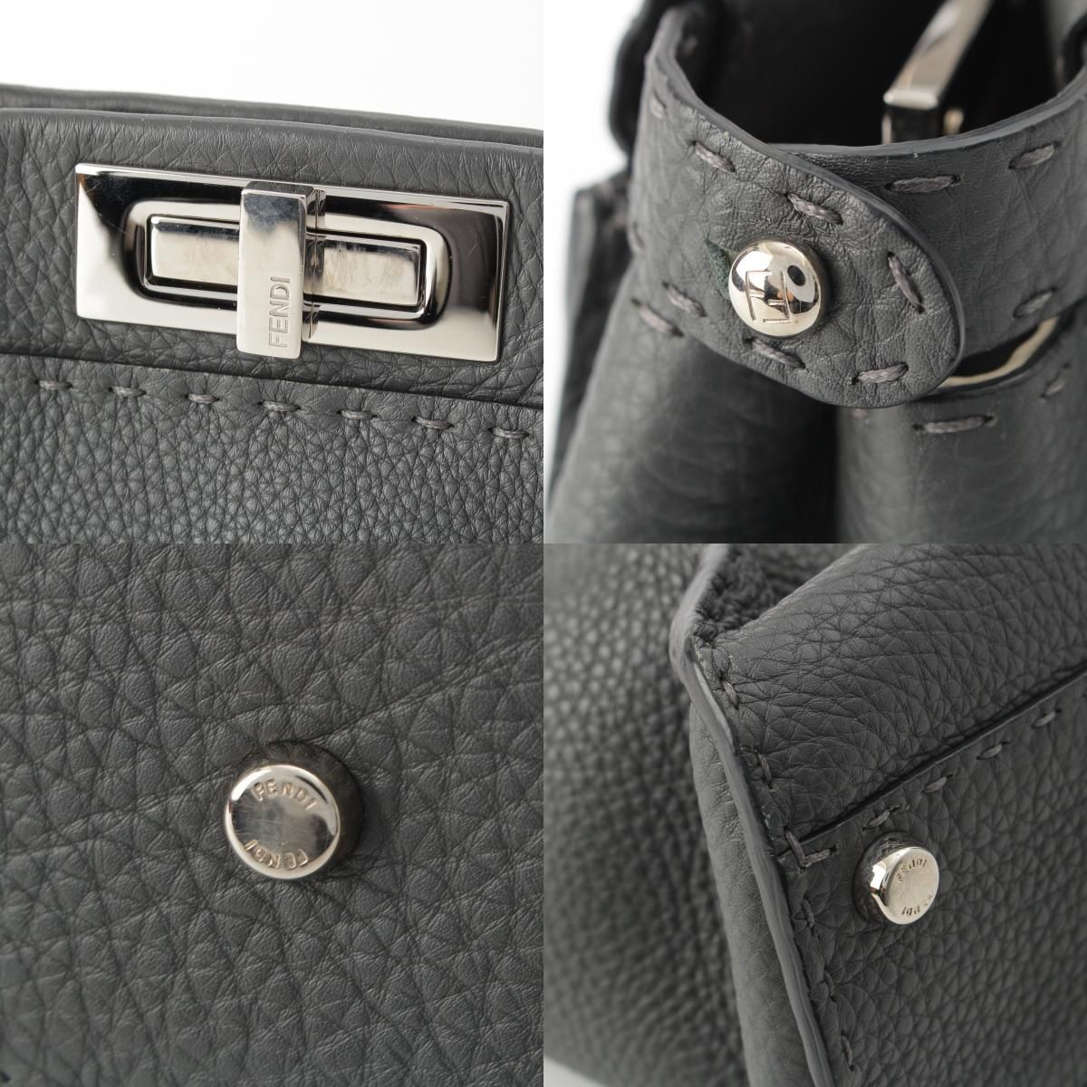 Fendi Peekaboo Selleria Leather Regular Handbag 2-Way Shoulder Gray — view 8