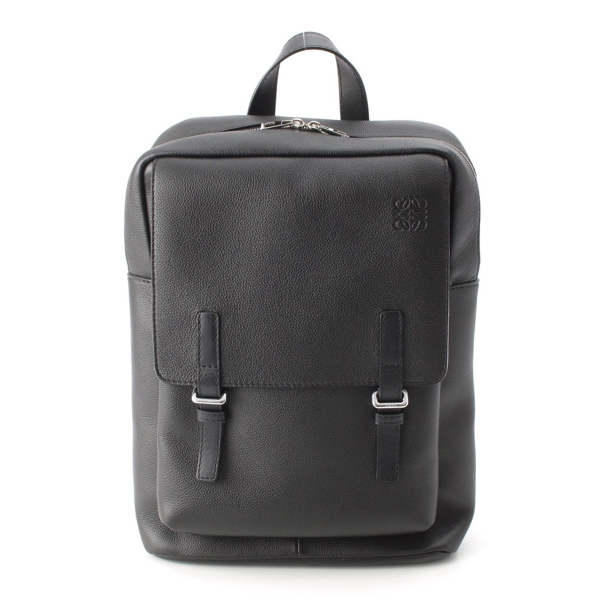 Loewe Military Leather Anagram Silver Backpack Black