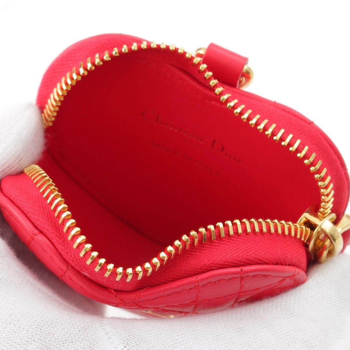 Dior Cannage Heart Charm Coin Purse Pouch Gold — view 4