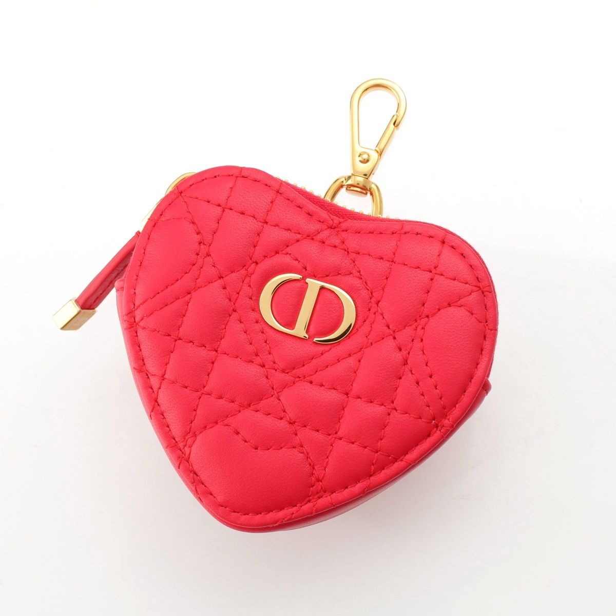 Dior Cannage Heart Charm Coin Purse Pouch Gold