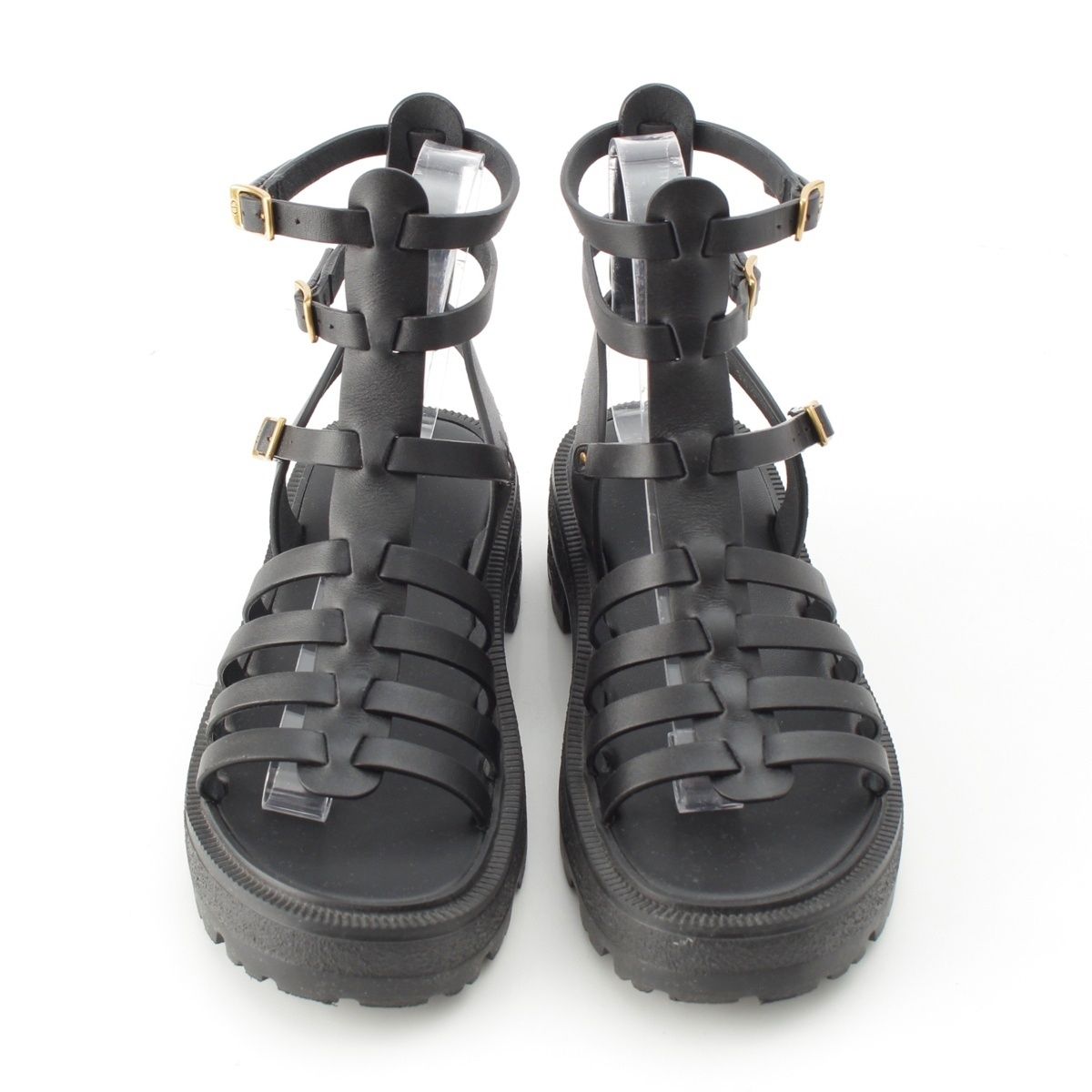 Dior Bay Platform Gurkha Sandals Shoes Black — view 2