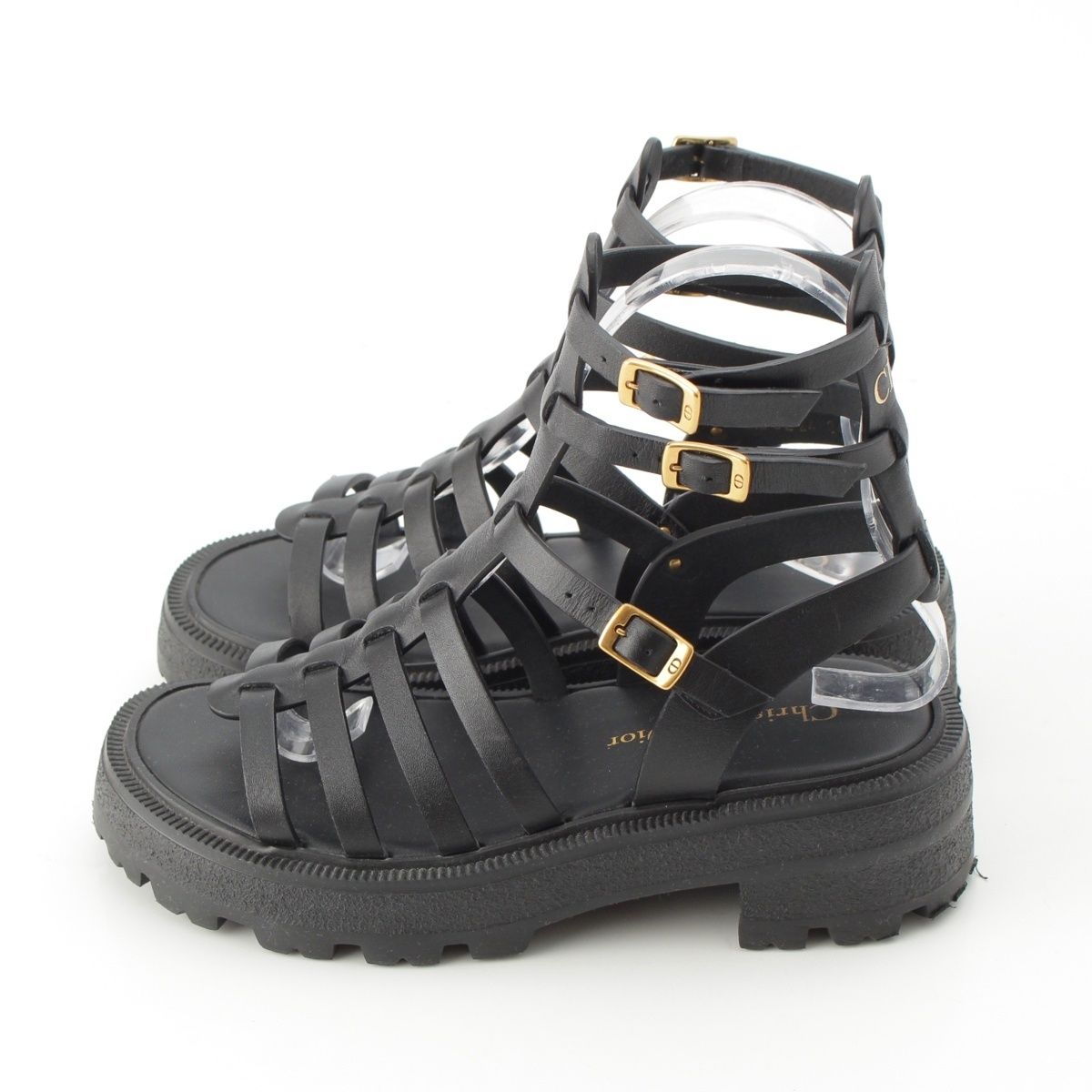 Dior Bay Platform Gurkha Sandals Shoes Black — view 3