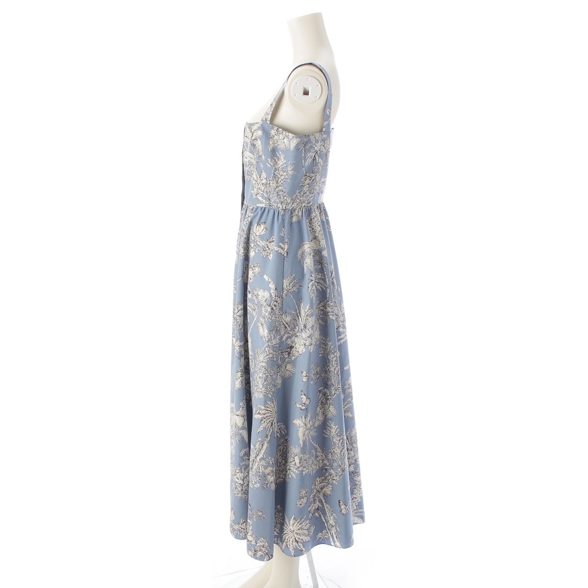 Dior Iviera Cotton Silk de Jouy Palm Tree All Over Pattern Shoulder Dress Blue — view 3