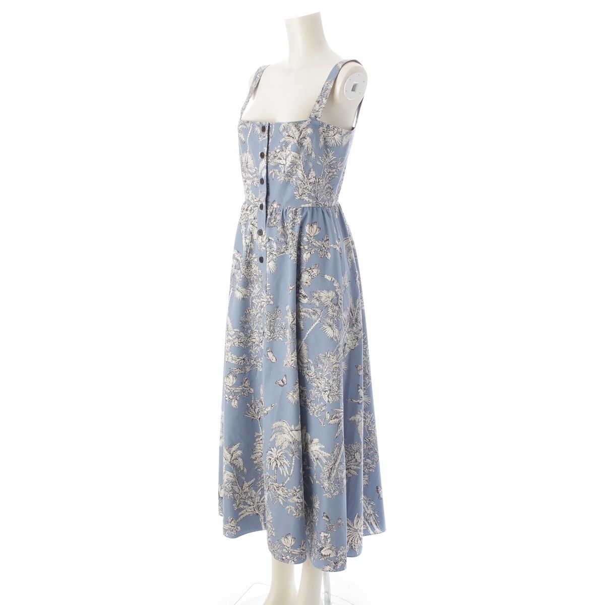 Dior Iviera Cotton Silk de Jouy Palm Tree All Over Pattern Shoulder Dress Blue — view 2