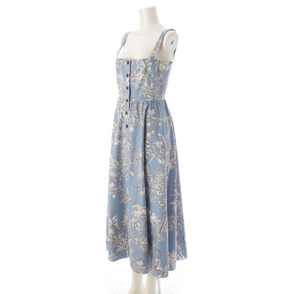 Dior Iviera Cotton Silk de Jouy Palm Tree All Over Pattern Shoulder Dress Blue — view 2