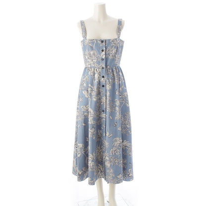 Dior Iviera Cotton Silk de Jouy Palm Tree All Over Pattern Shoulder Dress Blue