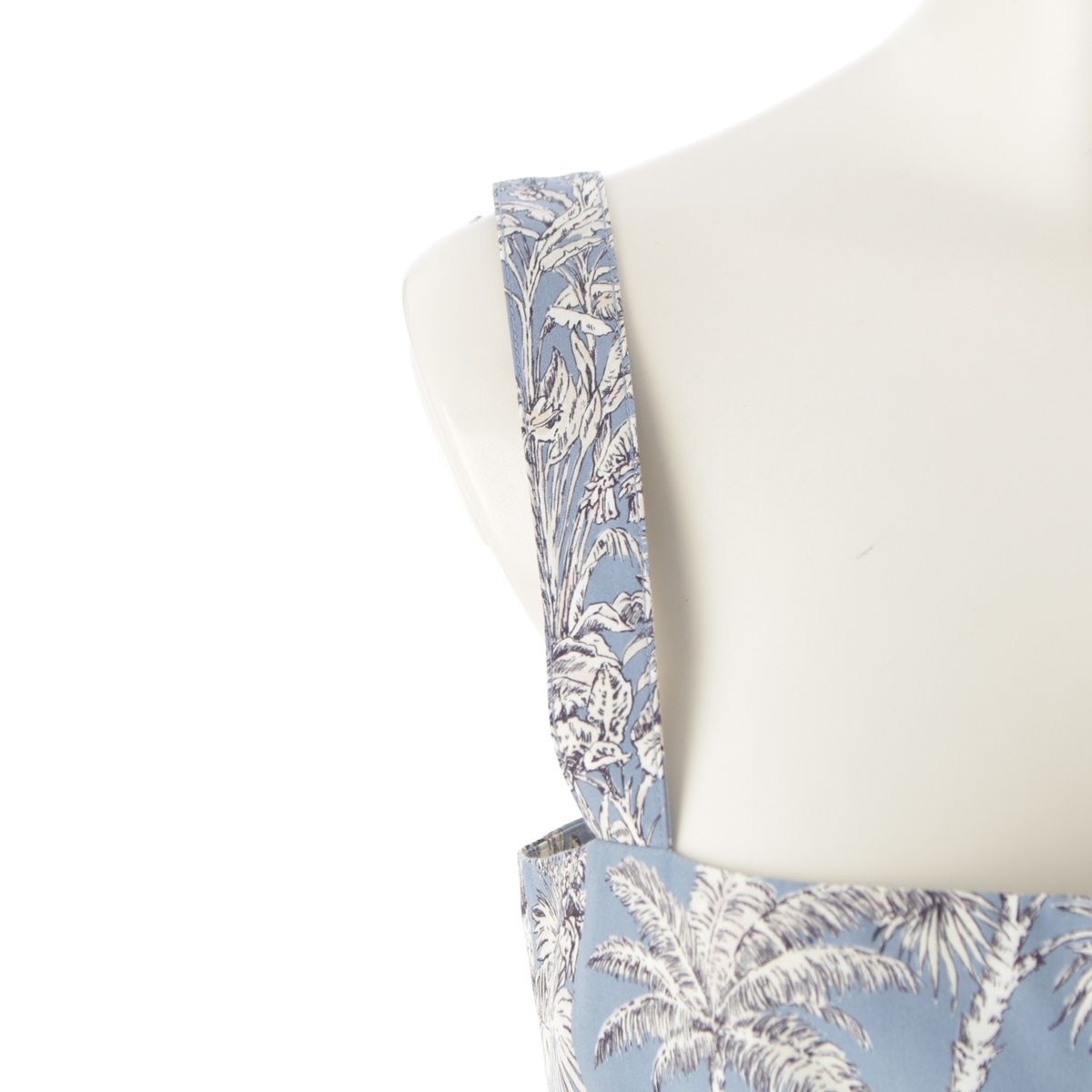 Dior Iviera Cotton Silk de Jouy Palm Tree All Over Pattern Shoulder Dress Blue — view 6