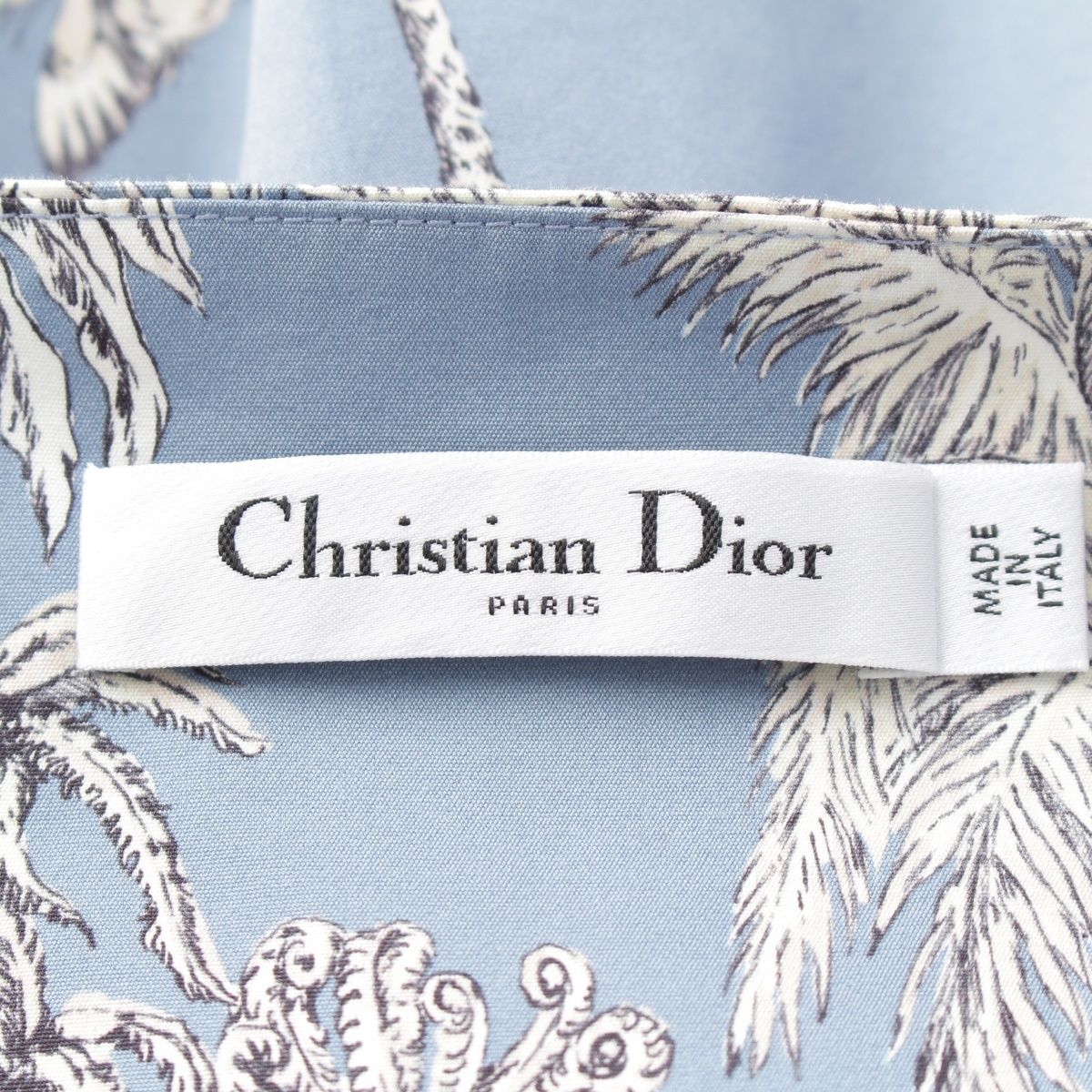 Dior Iviera Cotton Silk de Jouy Palm Tree All Over Pattern Shoulder Dress Blue — view 9