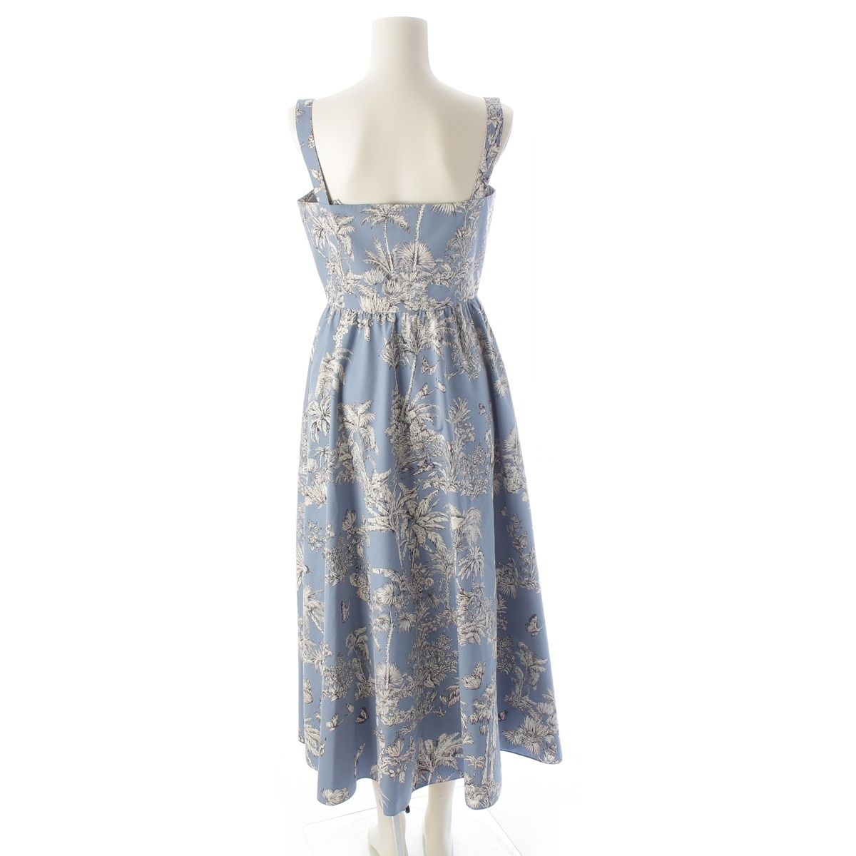 Dior Iviera Cotton Silk de Jouy Palm Tree All Over Pattern Shoulder Dress Blue — view 4