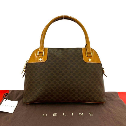 Celine Vintage Macadam Blason Triomphe Leather Mini Boston Bag Brown