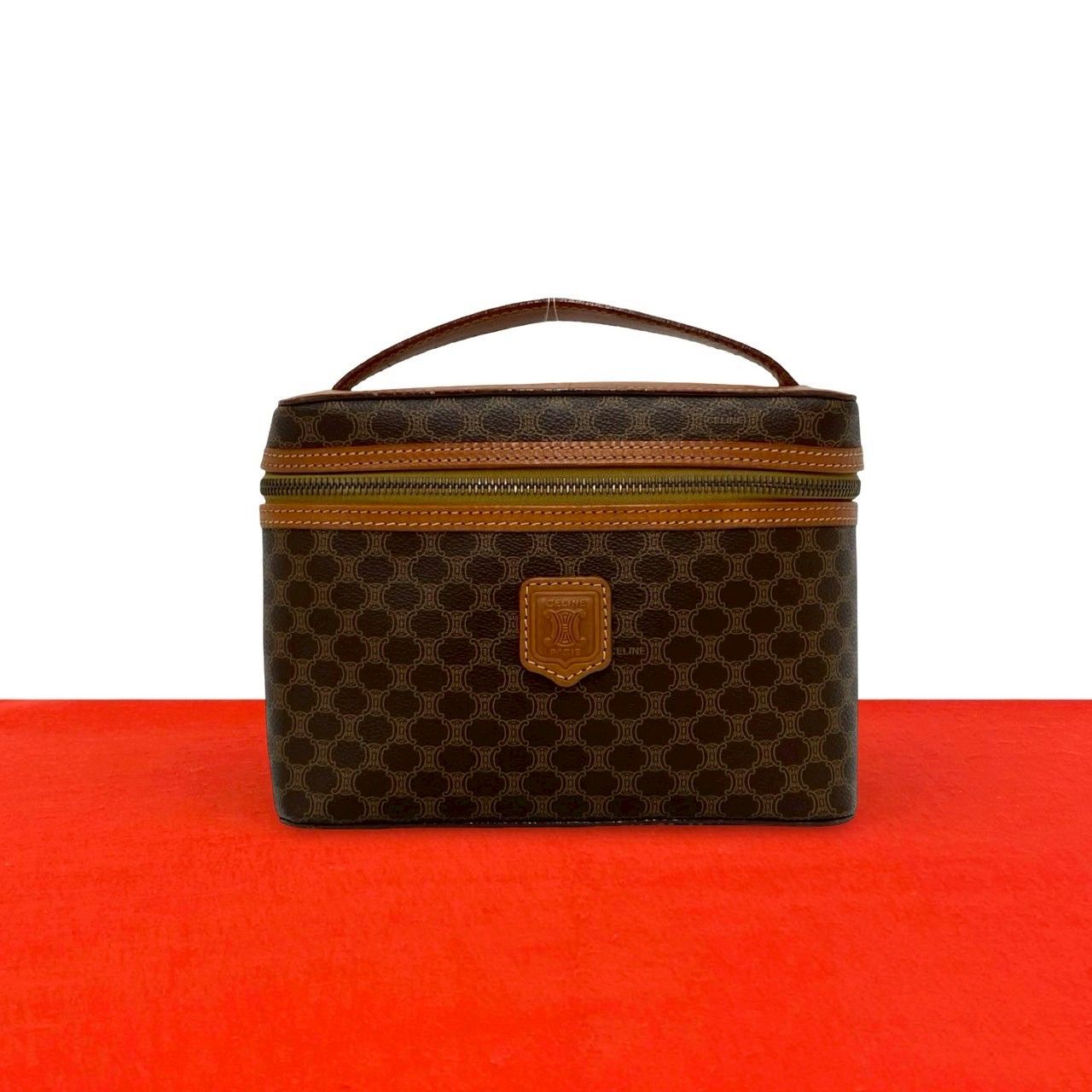 Celine Vintage Macadam Blason Triomphe Pattern Logo Leather Handbag Vanity