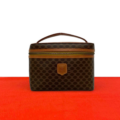 Celine Vintage Macadam Blason Triomphe Pattern Logo Leather Handbag Vanity
