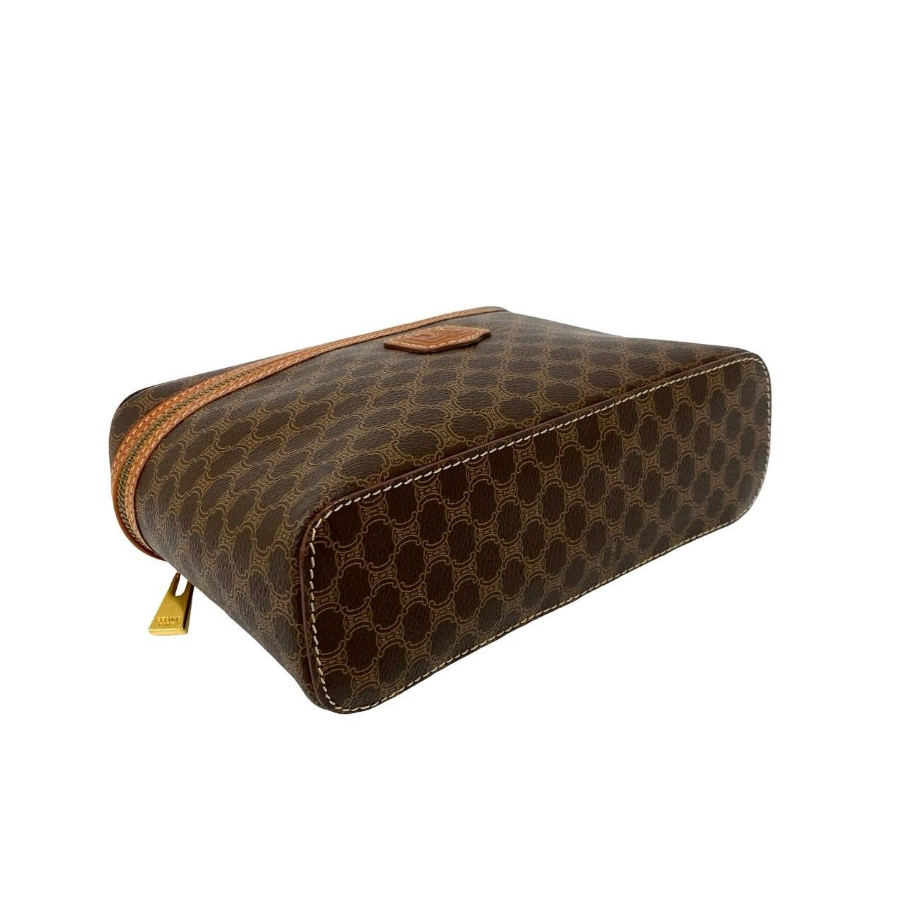 Celine Vintage Macadam Blason Triomphe Pattern Logo Leather Handbag Vanity — view 7