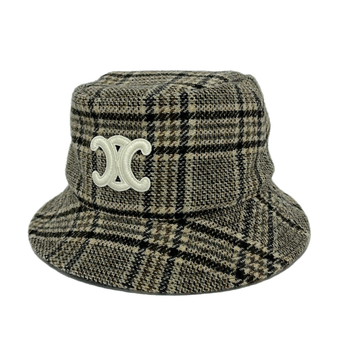 Celine Hat S Black Beige Brown Plaid Wool
