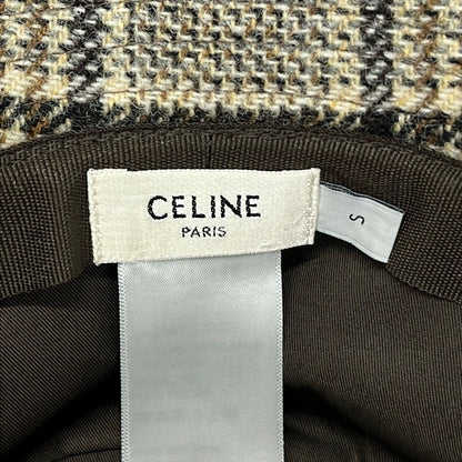 Celine Hat S Black Beige Brown Plaid Wool — view 5