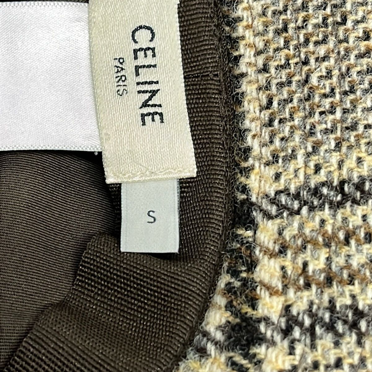Celine Hat S Black Beige Brown Plaid Wool — view 7