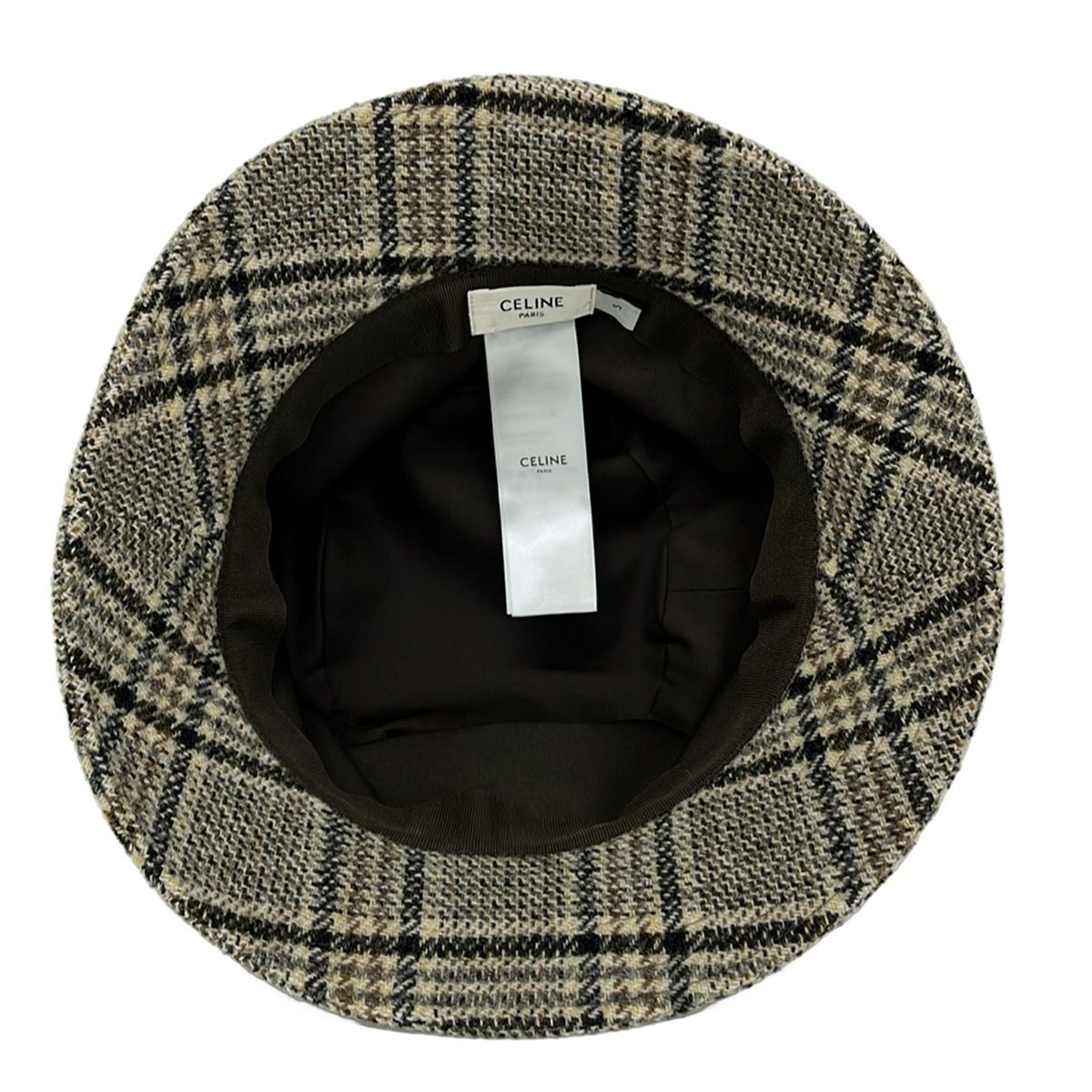 Celine Hat S Black Beige Brown Plaid Wool — view 4