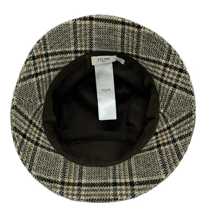 Celine Hat S Black Beige Brown Plaid Wool — view 4