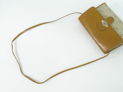 Dior Honeycomb Pattern Shoulder Bag Pochette Leather Beige Brown — view 4