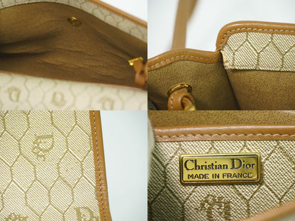 Dior Honeycomb Pattern Shoulder Bag Pochette Leather Beige Brown — view 9
