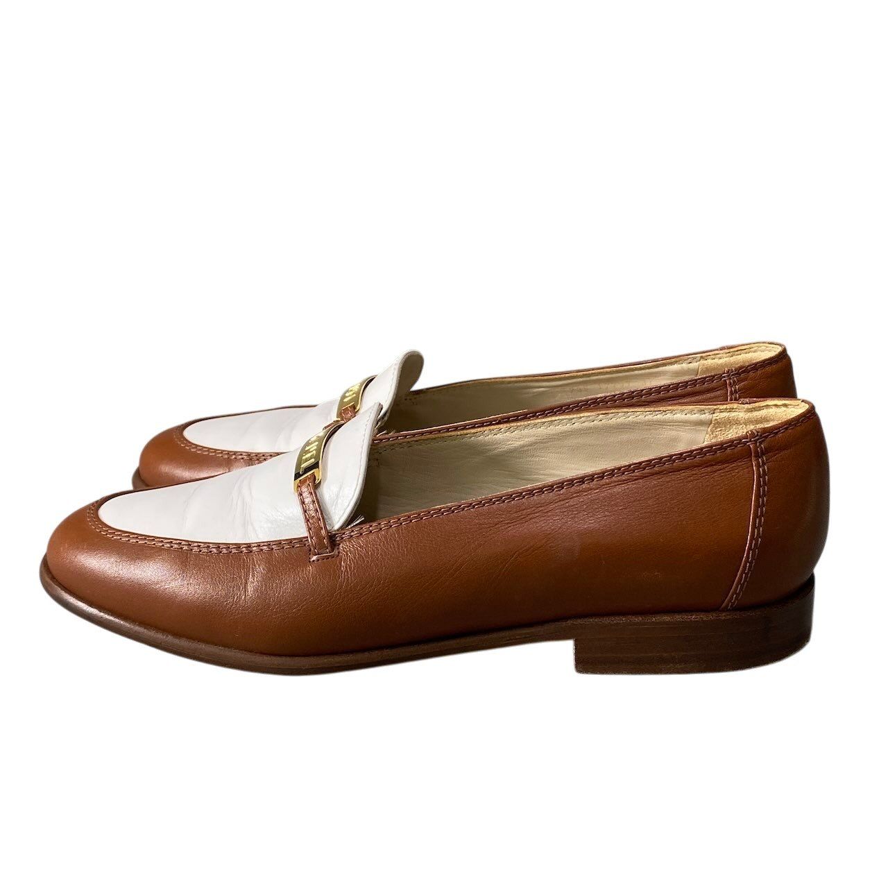 Chanel Bicolor Gold Plate Leather Loafers 37c Shoes — view 4
