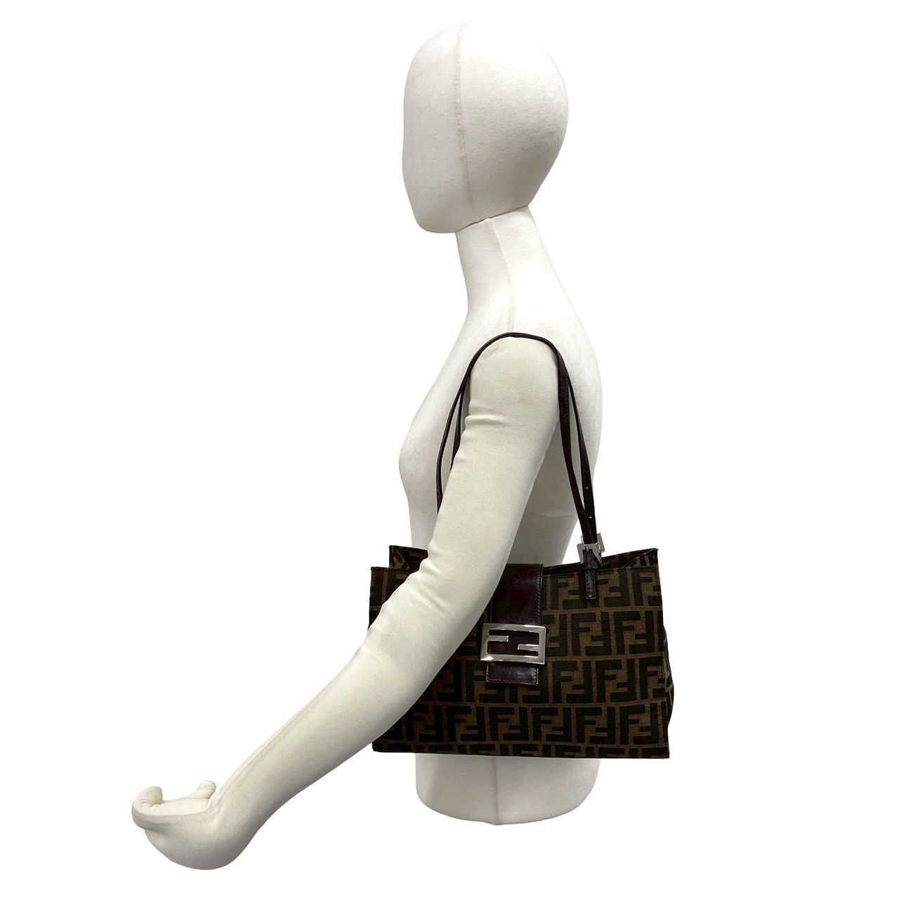 Fendi Vintage Zucca FF Logo Canvas Leather Tote Shoulder Bag Brown — view 2