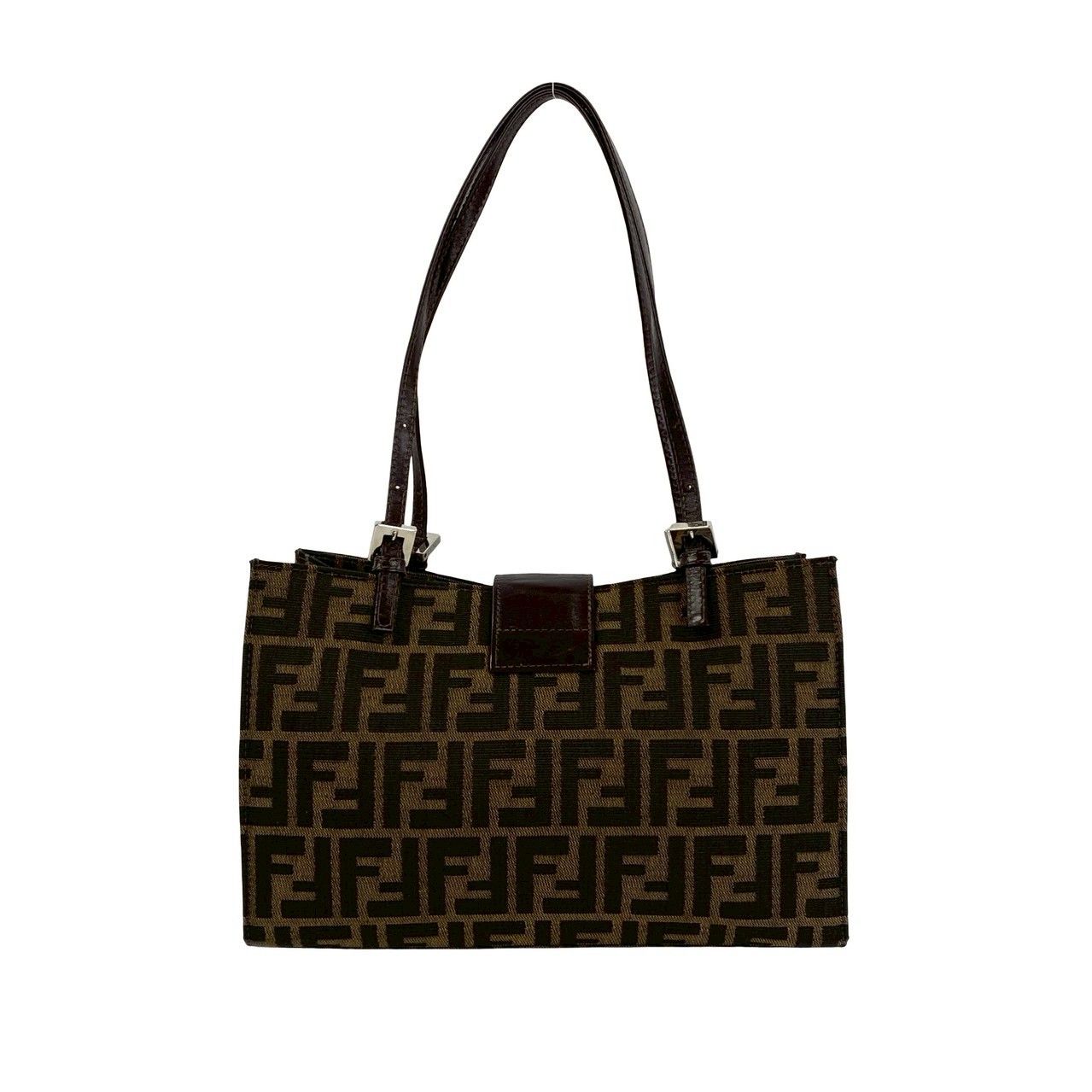 Fendi Vintage Zucca FF Logo Canvas Leather Tote Shoulder Bag Brown — view 3