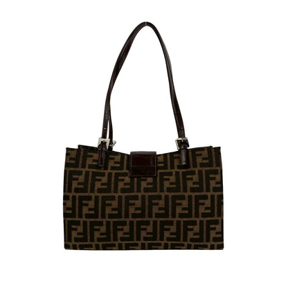 Fendi Vintage Zucca FF Logo Canvas Leather Tote Shoulder Bag Brown — view 3